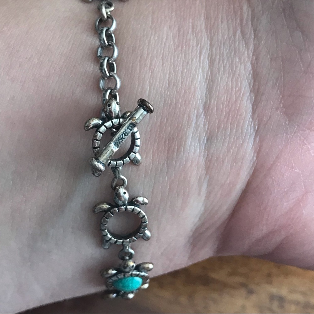 Turquoise & Jade Sterling Silver Turtle Bracelet - Picture 5 of 7